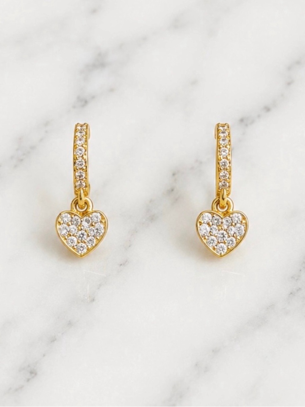 Heart Pavé Hoop Earrings With White Stones-Gold Hardware